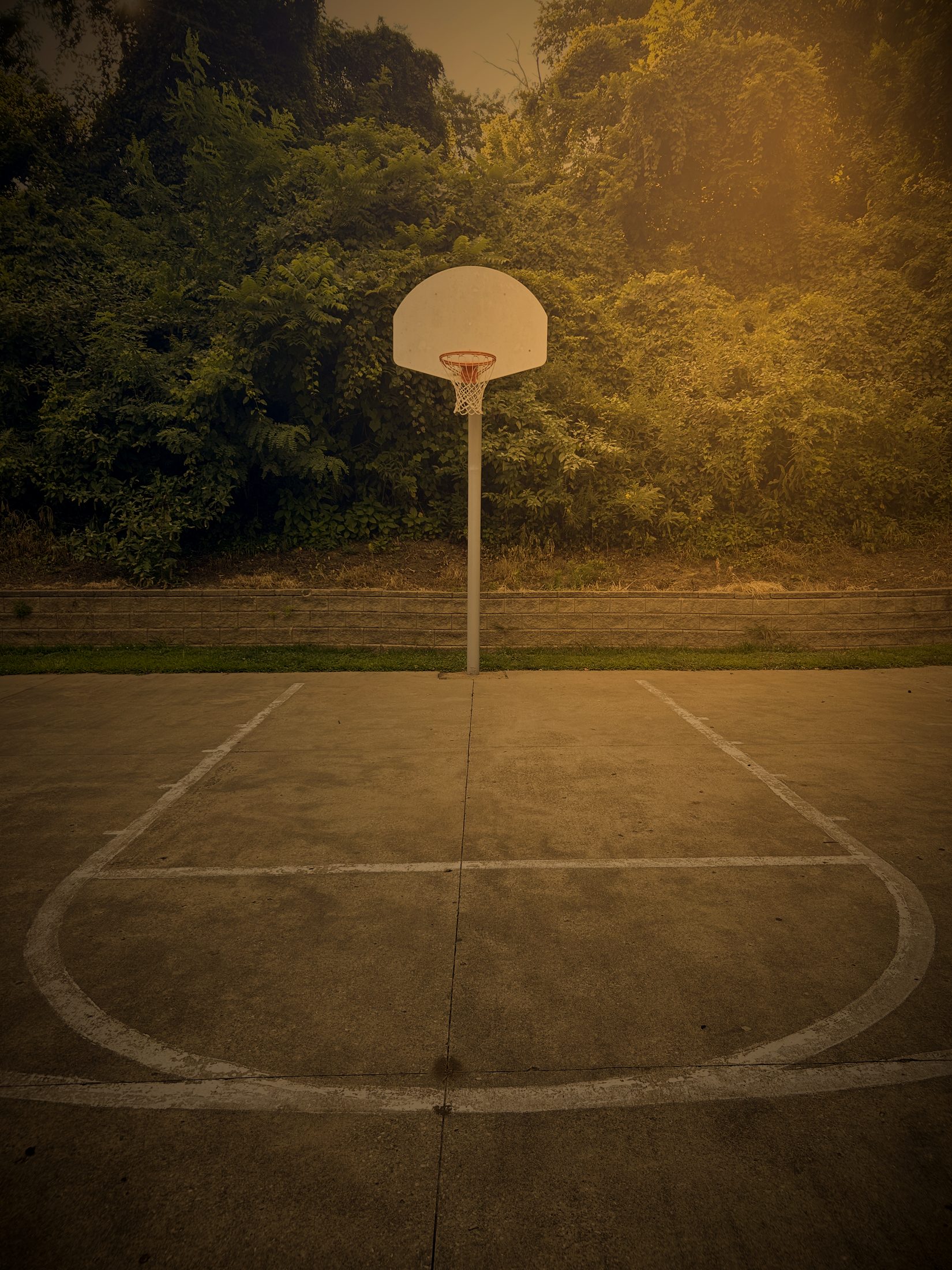 Backboard and rim on the outdoor court at Swope